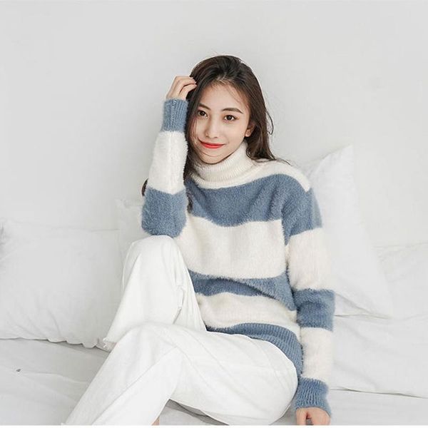 women's sweaters 2021water velvet striper head high neck female winter korean small fresh long-sleeved thickening base loose knit sweat, White;black
women's sweaters 2021water velvet striper head high neck female winter korean small fresh long-sleeved thickening base loose knit sweat, White;black