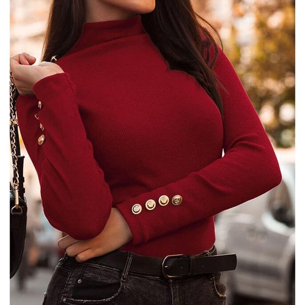 women's sweaters button sleeve knitted sweater solid pullovers causal thin 2021 women turtleneck office lady knitting female knit, White;black
women's sweaters button sleeve knitted sweater solid pullovers causal thin 2021 women turtleneck office lady knitting female knit, White;black