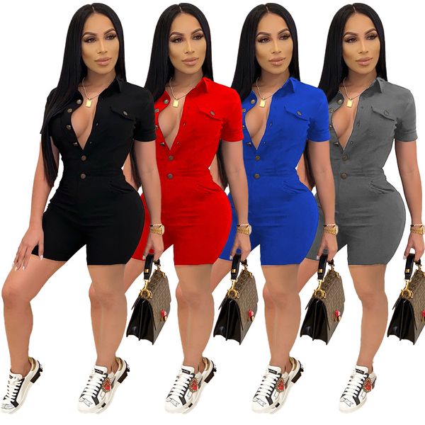 women's jumpsuits rompers european and american summer fashion solid color button short-sleeved, Black;white
women's jumpsuits rompers european and american summer fashion solid color button short-sleeved, Black;white