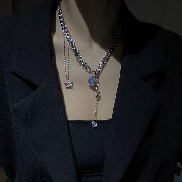 pendant necklaces trendy shiny water drop cz zircon necklace for women chunky curb chain tassel butterfly choker gifts, Silver
pendant necklaces trendy shiny water drop cz zircon necklace for women chunky curb chain tassel butterfly choker gifts, Silver