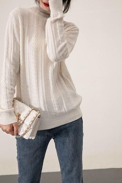 women's sweaters women sweater pure cotton wool small twist half high collar knitted threaded cuff hem three textural methods of g4mp, White;black
women's sweaters women sweater pure cotton wool small twist half high collar knitted threaded cuff hem three textural methods of g4mp, White;black