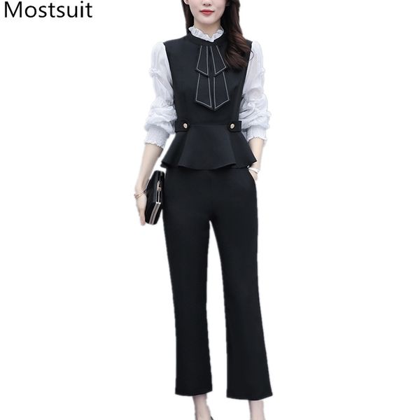office workwear two piece sets outfits women lantern sleeve patchwork tunics + straight pants suits fashion korean set 210518, White
office workwear two piece sets outfits women lantern sleeve patchwork tunics + straight pants suits fashion korean set 210518, White