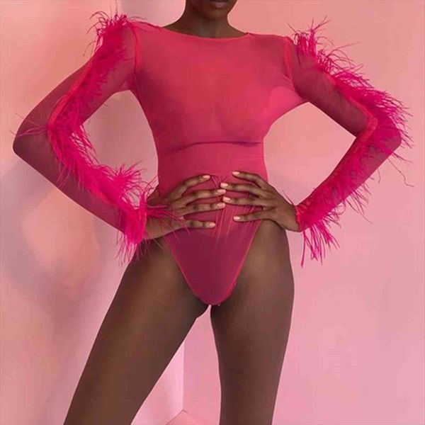 neon pink patchwork feather womens jumpsuit long sleeve bodysuit casual o neck mesh sheer slim onesies femal, Black;white 
neon pink patchwork feather womens jumpsuit long sleeve bodysuit casual o neck mesh sheer slim onesies femal, Black;white