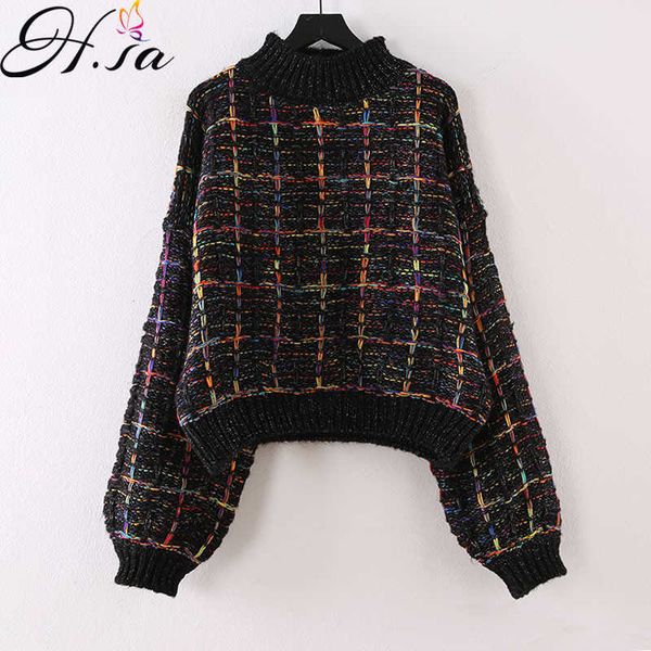 h.sa women winter chic pullover and sweater ladies elegant plaid pull sweater crop jumpers black white korean sweater pull femme 210716, White;black
h.sa women winter chic pullover and sweater ladies elegant plaid pull sweater crop jumpers black white korean sweater pull femme 210716, White;black