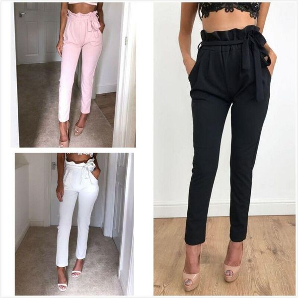 women's pants & capris ladies slim high waist paper bag plain skinny cigarette trousers, Black;white
women's pants & capris ladies slim high waist paper bag plain skinny cigarette trousers, Black;white