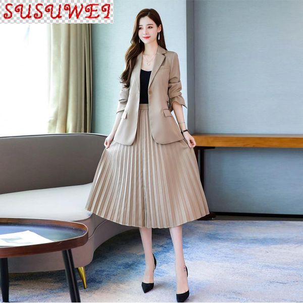 fall women's skirt two piece set 2021 casual solid color slim long sleeve ladies blazer coat elegant high waist pleated dress, White
fall women's skirt two piece set 2021 casual solid color slim long sleeve ladies blazer coat elegant high waist pleated dress, White