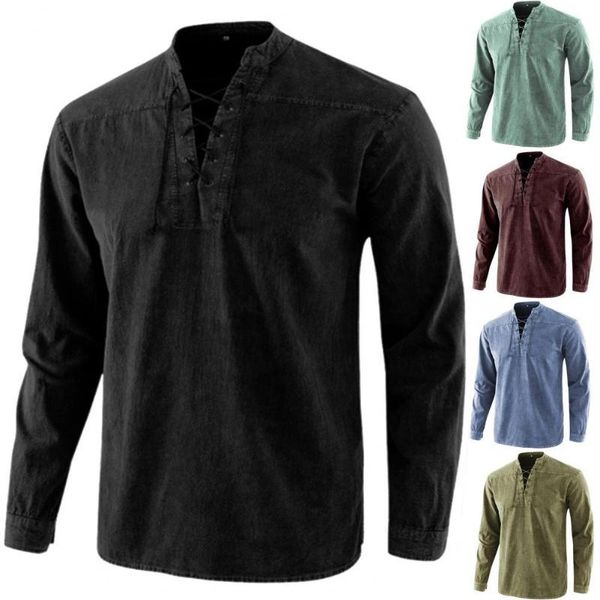 men's t-shirts solid color t shirt for men casual long sleeve tees vintage lace up stand collar t-shirt pullovers mens clothing, White;black
men's t-shirts solid color t shirt for men casual long sleeve tees vintage lace up stand collar t-shirt pullovers mens clothing, White;black