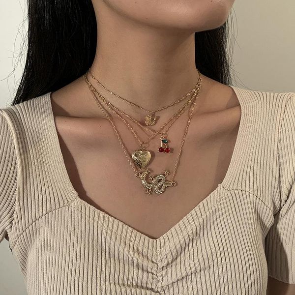 unique design multi layered heart butterfly red color crystal cherry dragon pendant necklace for women ladies jewelry necklaces, Silver
unique design multi layered heart butterfly red color crystal cherry dragon pendant necklace for women ladies jewelry necklaces, Silver