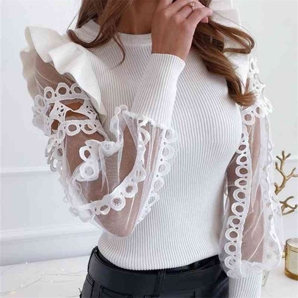 autumn fashion women t-shirts mesh patchwork design lace ruffles decor see through o-neck long sleeve solid pullovers 210406, White
autumn fashion women t-shirts mesh patchwork design lace ruffles decor see through o-neck long sleeve solid pullovers 210406, White