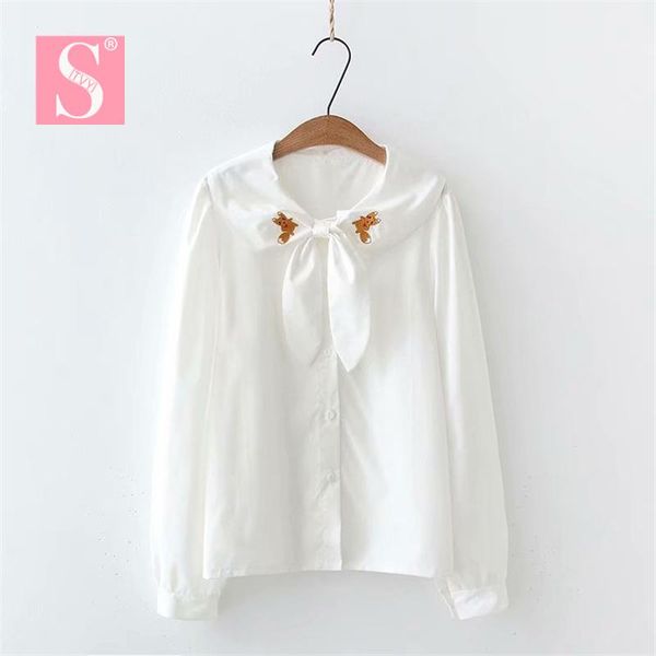 women's blouses & shirts stvy 2021 spring summer women fashionable bow tie cute cartoons embroidered white cotton
women's blouses & shirts stvy 2021 spring summer women fashionable bow tie cute cartoons embroidered white cotton
