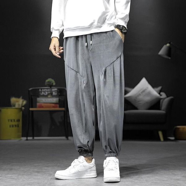 men's pants autumn golden velvet men's 9-point large loose hip-hop small toe band mouth harlan sports, Black