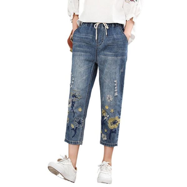 women's jeans fairynatural chinese style fashion women retro embroidery denim pants female casual floral ripped harem trousers, Blue
women's jeans fairynatural chinese style fashion women retro embroidery denim pants female casual floral ripped harem trousers, Blue