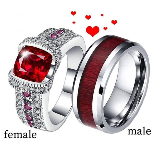 wedding rings couple red inlaid with zircon european & american fashion men and women engagement gifts, Slivery;golden
wedding rings couple red inlaid with zircon european & american fashion men and women engagement gifts, Slivery;golden