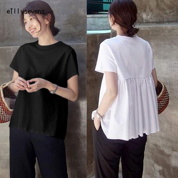 women's blouses & shirts blouse womens pleats solid color o-neck short sleeves simple wild female casual blusa#ljc, White
women's blouses & shirts blouse womens pleats solid color o-neck short sleeves simple wild female casual blusa#ljc, White