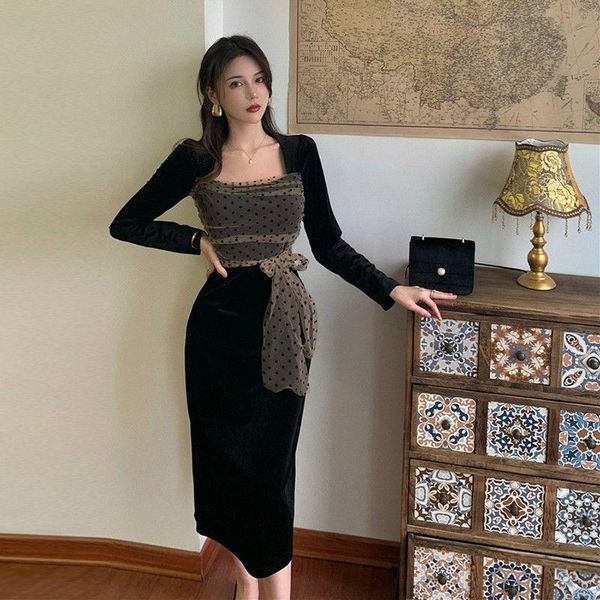casual dresses gauze patchwork polka dot elegant dress women square collar long sleeve chic retro vestidos mujer a1388, Black;gray
casual dresses gauze patchwork polka dot elegant dress women square collar long sleeve chic retro vestidos mujer a1388, Black;gray