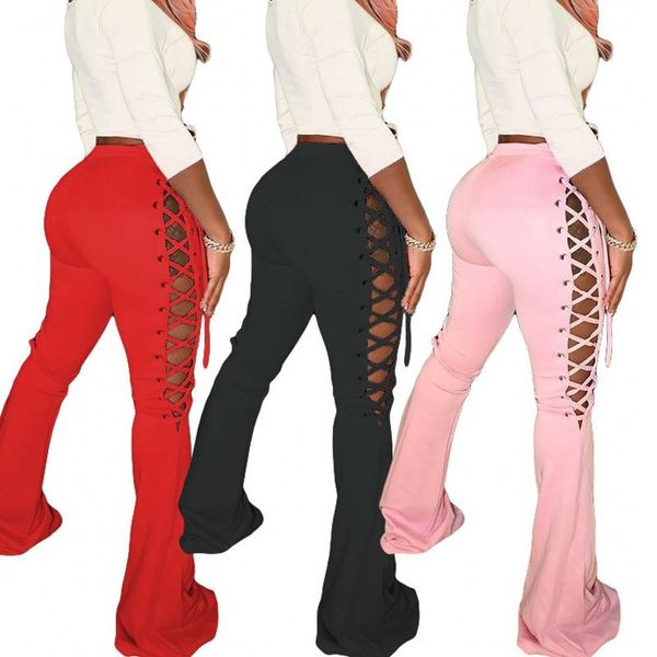 fashion hollow flared trousers women's solid color elastic waistband with side laces casual all-match pants & capris, Black;white
fashion hollow flared trousers women's solid color elastic waistband with side laces casual all-match pants & capris, Black;white