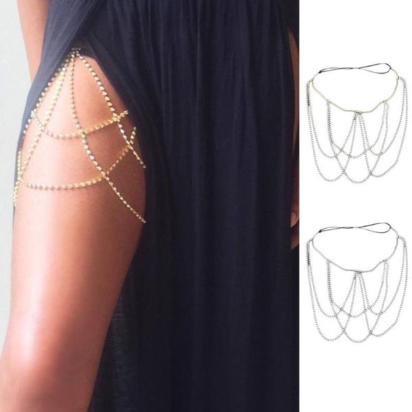 women glitter rhinestone crystal multi layers leg chain metal elastic thigh belt garter body jewelry for club party beach belts, Black;brown
women glitter rhinestone crystal multi layers leg chain metal elastic thigh belt garter body jewelry for club party beach belts, Black;brown