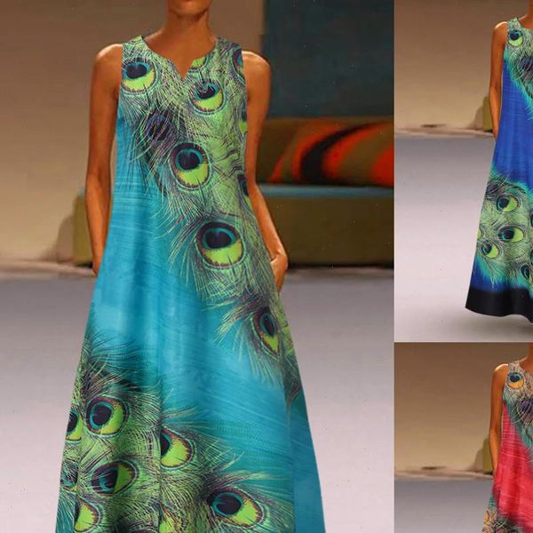 women summer dress ladies womens fashion plus size sleeveless peacock print long maxi boho style beach party, Black;gray
women summer dress ladies womens fashion plus size sleeveless peacock print long maxi boho style beach party, Black;gray