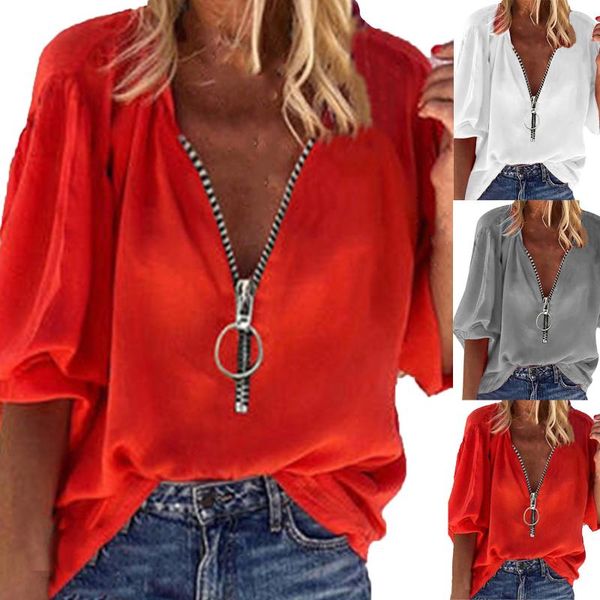 women's blouses & shirts bluses for women v-neck solid zip front blouse lantern mesh sleeve loose casual female blusas summer femme, White
women's blouses & shirts bluses for women v-neck solid zip front blouse lantern mesh sleeve loose casual female blusas summer femme, White