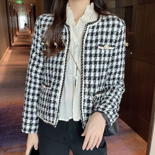 jacket autumn tweed coats of women from vintage long short women's wool korean style in houndstooth outwear top, Black;brown
jacket autumn tweed coats of women from vintage long short women's wool korean style in houndstooth outwear top, Black;brown