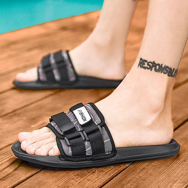 slippers goodrsson summer men's 2021 fashion outdoor non-slip beach, Black