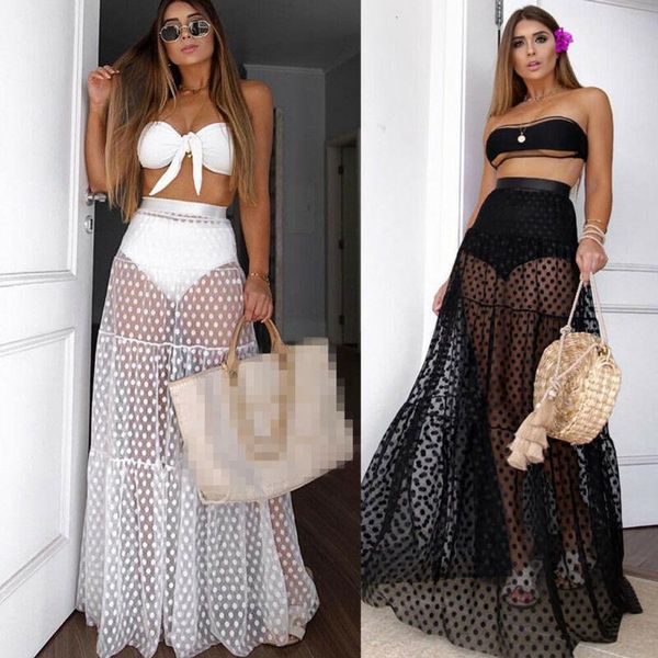 women's swimwear 2021 stylish women high waist see though cover up for dot long skirt summer transparent maxi beach, White;black
women's swimwear 2021 stylish women high waist see though cover up for dot long skirt summer transparent maxi beach, White;black