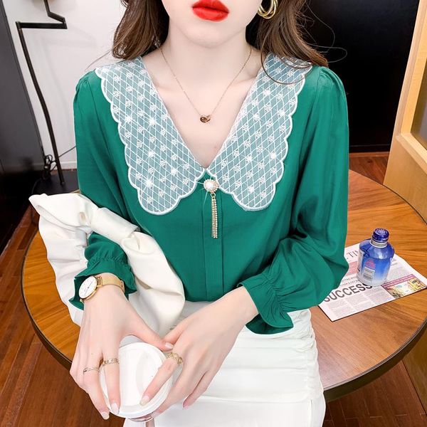 women's blouses & shirts spring and autumn long sleeve collar shirt fashion pure color stitching casual loose girl chiffon, White
women's blouses & shirts spring and autumn long sleeve collar shirt fashion pure color stitching casual loose girl chiffon, White