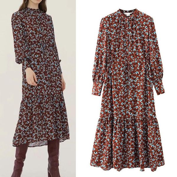 women fashion floral printed midi dress 2021 elegant o neck long sleeve ruched ruffle dresses casual, Black;gray
women fashion floral printed midi dress 2021 elegant o neck long sleeve ruched ruffle dresses casual, Black;gray