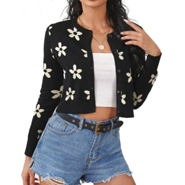 women's knits & tees autumn women short knit cardigan adults button-down embroidered flower print long sleeve round neck sweater, White
women's knits & tees autumn women short knit cardigan adults button-down embroidered flower print long sleeve round neck sweater, White