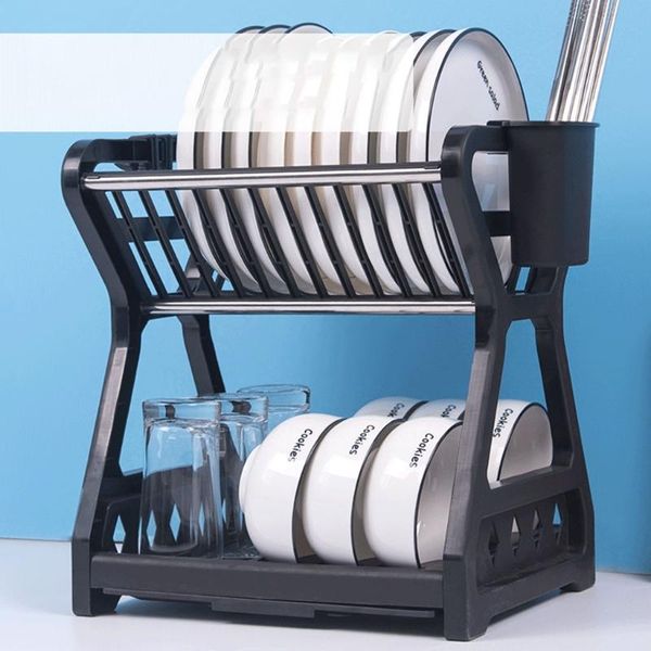 double-layer kitchen dish bowl draining storage rack with chopstick cage household tableware organizer tray & organization
double-layer kitchen dish bowl draining storage rack with chopstick cage household tableware organizer tray & organization