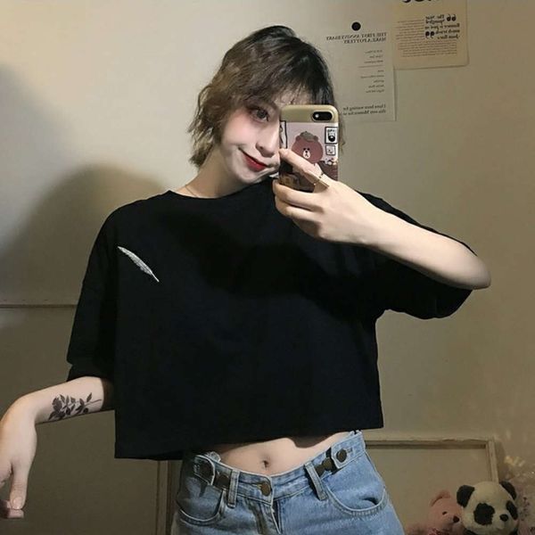 women's t-shirt net red ins super short sleeve summer dress korean fashion loose high waist navel clothes fh6k, White
women's t-shirt net red ins super short sleeve summer dress korean fashion loose high waist navel clothes fh6k, White