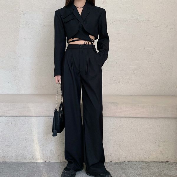 pant quality 2021 spring trousers 2 piece womens outfits crop lace up short coat + high waist wide pants suits set jub8, White
pant quality 2021 spring trousers 2 piece womens outfits crop lace up short coat + high waist wide pants suits set jub8, White
