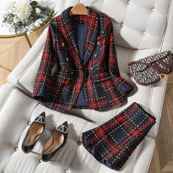 two piece dress thick winter skirt suit women female blue red plaid long sleeve set for ladies casual wear, White
two piece dress thick winter skirt suit women female blue red plaid long sleeve set for ladies casual wear, White