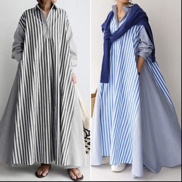 elegant lapel robe autumn womens dress sundress zanzea casual long sleeve maxi vestidos female striped shirt plus size 5xl, Black;gray
elegant lapel robe autumn womens dress sundress zanzea casual long sleeve maxi vestidos female striped shirt plus size 5xl, Black;gray
