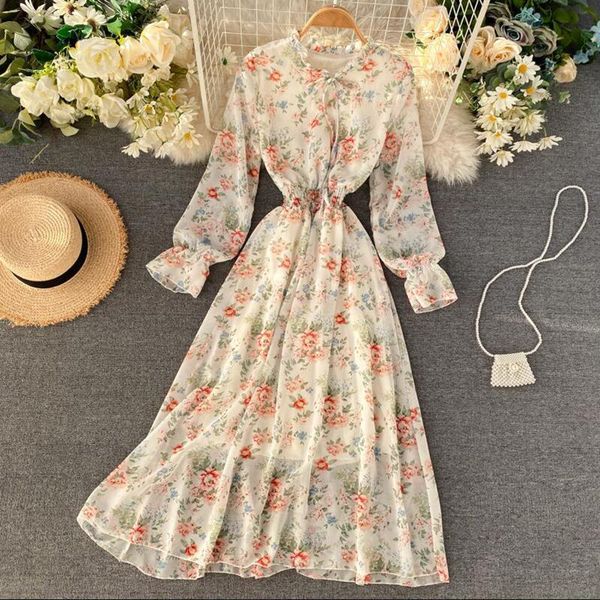 spring summer long-sleeved chiffon dress women floral ruffled casual dresses elastic waist print female mid-calf vestidos, Black;gray
spring summer long-sleeved chiffon dress women floral ruffled casual dresses elastic waist print female mid-calf vestidos, Black;gray
