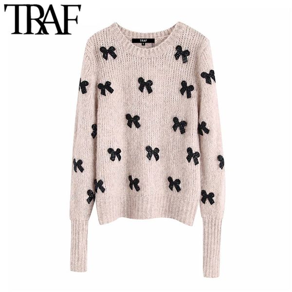 traf women vintage elegant bow tie appliques knitted sweater fashion o neck long sleeve female pullovers chic 210415, White;black
traf women vintage elegant bow tie appliques knitted sweater fashion o neck long sleeve female pullovers chic 210415, White;black