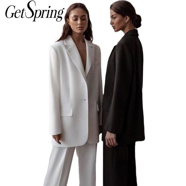 getspring women blazer temperament suit single button long sleeve ladies black coat losoe women's jacket two piece pants, White
getspring women blazer temperament suit single button long sleeve ladies black coat losoe women's jacket two piece pants, White