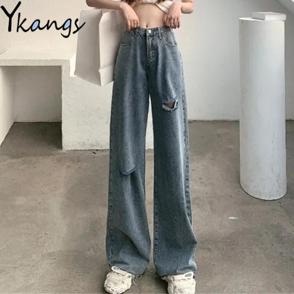 women's jeans ripped hole slit loose straight wide leg summer women korean trendy baggy denim pants harajuku hip hop high waist trouser, Blue
women's jeans ripped hole slit loose straight wide leg summer women korean trendy baggy denim pants harajuku hip hop high waist trouser, Blue