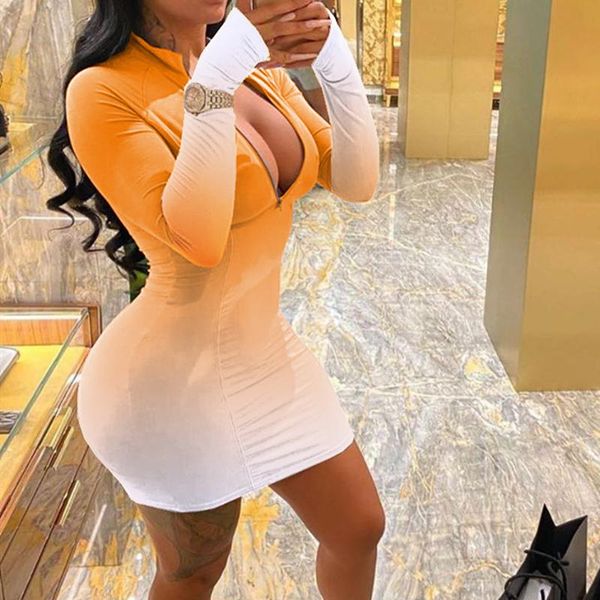 women gradient print zipper pencil dress fashion long sleeve deep v neck skinny bodycon party club sport casual mini dresses, Black;gray
women gradient print zipper pencil dress fashion long sleeve deep v neck skinny bodycon party club sport casual mini dresses, Black;gray