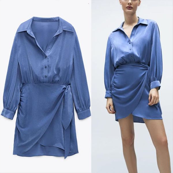 za satin effect knotted blue women dress elegant long sleeve office mini summer dresses woman chic elastic waist vestido, Black;gray
za satin effect knotted blue women dress elegant long sleeve office mini summer dresses woman chic elastic waist vestido, Black;gray