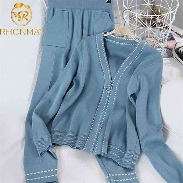 women stylish suit lady chic v neck zipper long sleeve coats causl pants solid knitting 2 piece set autumn winter 210506, White
women stylish suit lady chic v neck zipper long sleeve coats causl pants solid knitting 2 piece set autumn winter 210506, White