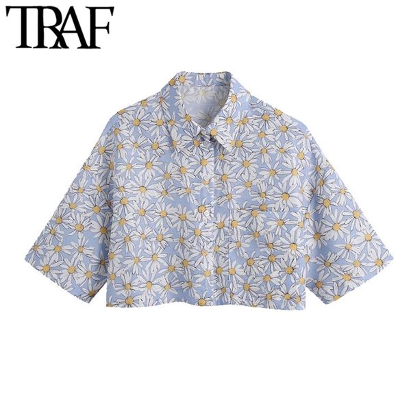 women fashion daisy print loose cropped blouses vintage short sleeve patch pockets female shirts blusas chic 210507, White
women fashion daisy print loose cropped blouses vintage short sleeve patch pockets female shirts blusas chic 210507, White