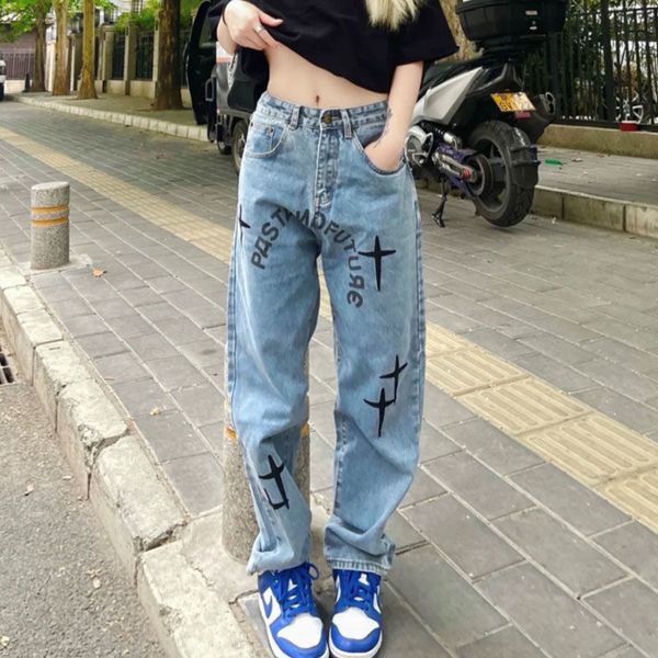 women's jeans jeans, wide cigarette case with cross pattern, casual high-waisted pants for women. plei, Blue
women's jeans jeans, wide cigarette case with cross pattern, casual high-waisted pants for women. plei, Blue
