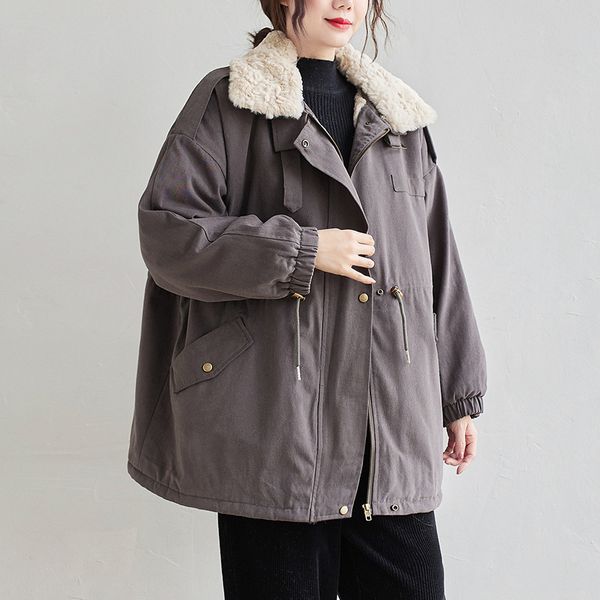 johnature women vintage fleece warm parkas zipper button coats solid color winter pockets turn-down fur collar parkas 210521, Black
johnature women vintage fleece warm parkas zipper button coats solid color winter pockets turn-down fur collar parkas 210521, Black