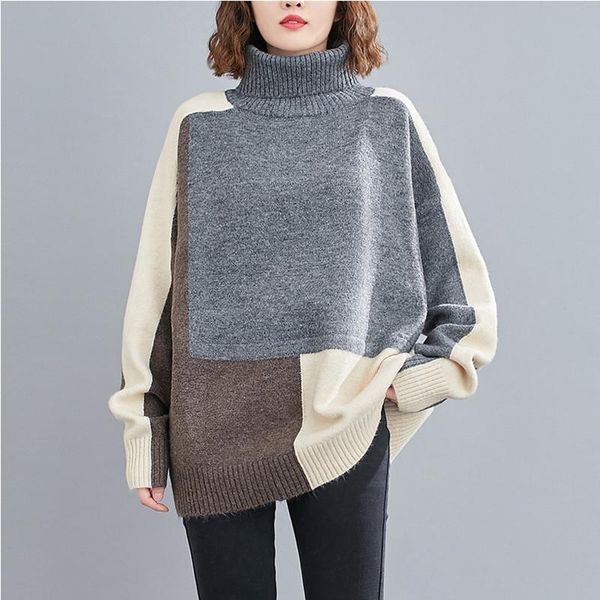 johnature korean patchwork turtleneck sweaters women 2021 winter loose pullover casual female women's, White;black
johnature korean patchwork turtleneck sweaters women 2021 winter loose pullover casual female women's, White;black
