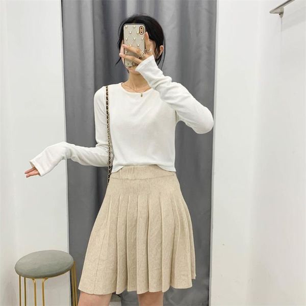 summer black gray high waist slim pleated a-line short knitted skirt skirts