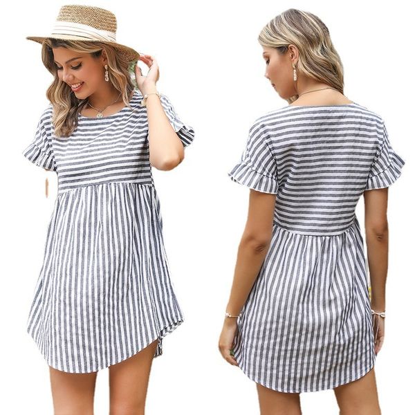 charming dresses summer loose stripe round ne short sleeve irregular women's skirt, Black;gray
charming dresses summer loose stripe round ne short sleeve irregular women's skirt, Black;gray