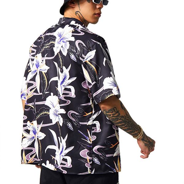men shirt fashion street plant printed short sleeve streetwear men's casual shirts, White;black
men shirt fashion street plant printed short sleeve streetwear men's casual shirts, White;black