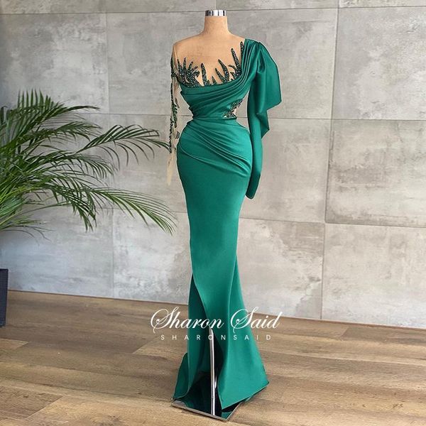 party dresses dubai mermaid emerald green evening dress long sleeve illusion beaded side slit prom 2021 women wedding gowns, White;black
party dresses dubai mermaid emerald green evening dress long sleeve illusion beaded side slit prom 2021 women wedding gowns, White;black