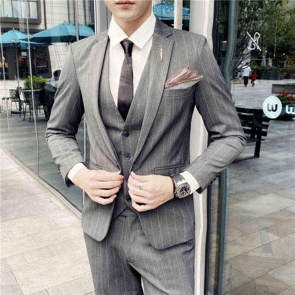 luxury men's suits blazers men's korean slim fit stripe three piece busins suit one button banquet wedding suit, White;black
luxury men's suits blazers men's korean slim fit stripe three piece busins suit one button banquet wedding suit, White;black